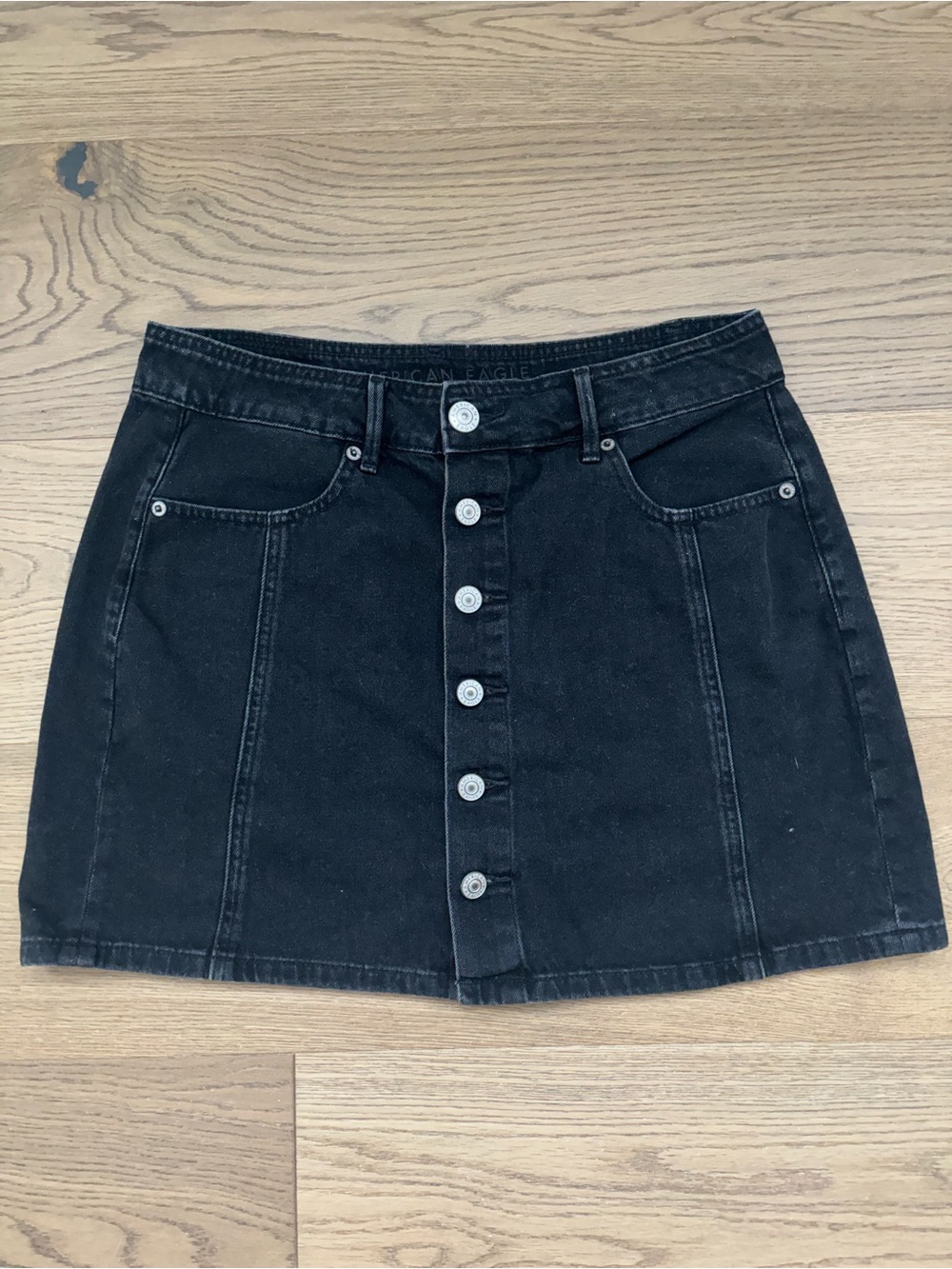 American Eagle Outfitters Black Button-Front Mini Denim Skirt